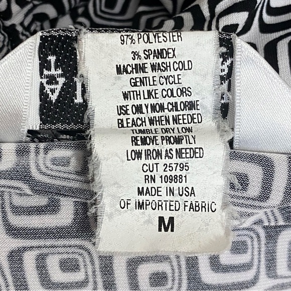 ALLISON TAYLOR geometric print deep v-neck faux wrap chest elastic waist dress M - Picture 6 of 6
